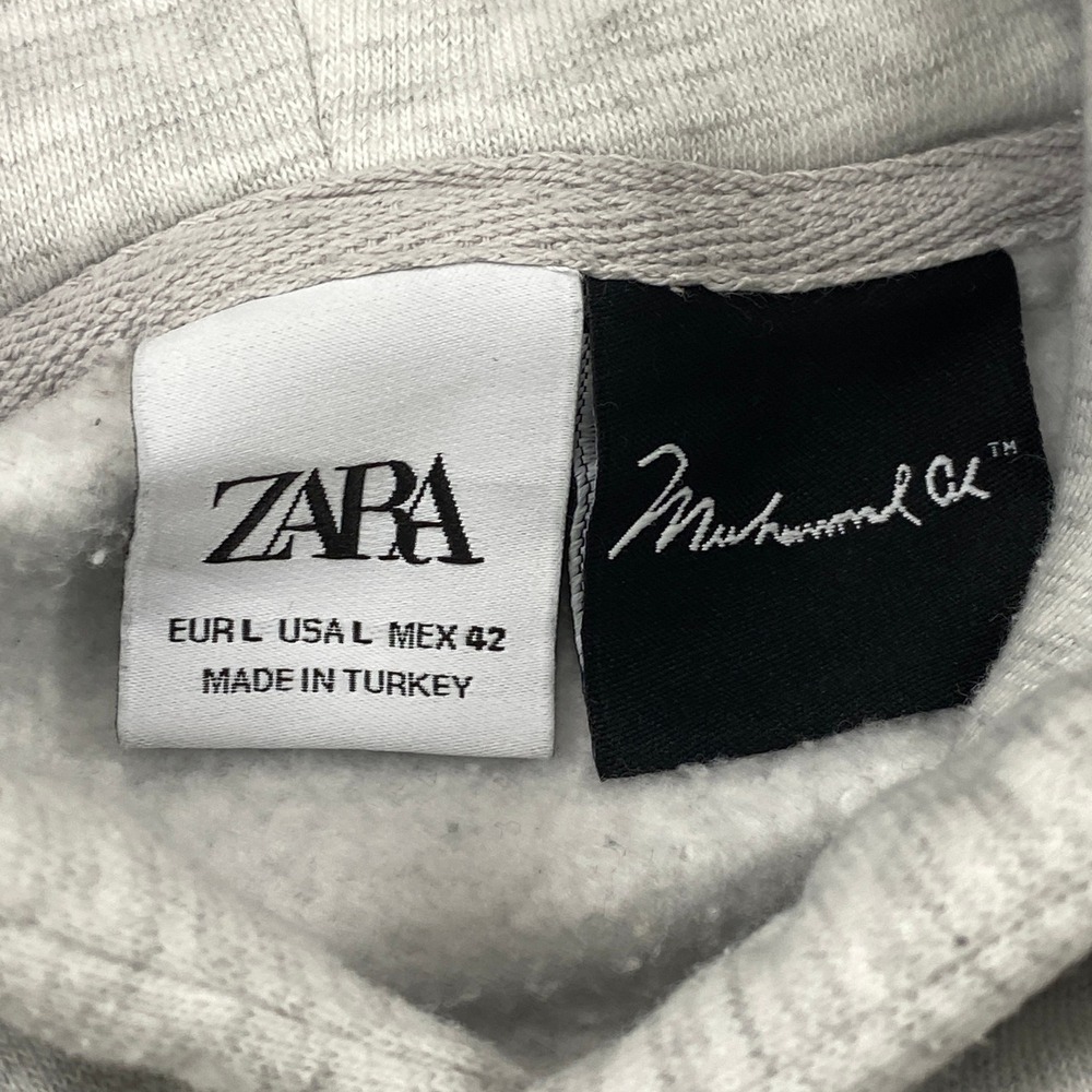 Zara Muhammad Ali Hoodie Mens L Streetwear Cotton Blend Graphic Grey Sportswear - Picture 3 of 9